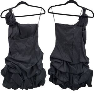 Forever 21 Dress Cocktail Avant-garde One Shoulder Ruffle 3D Rosette‎ Black Sz M
